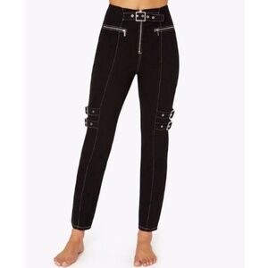 WeWoreWhat Bowery Pant Denim w Buckle Details in Black Danielle Bernstein sz 29